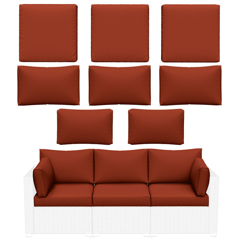 Ensemble de 8 coussins d'extérieur pour coussins 8 pièces, Rouge Terra
