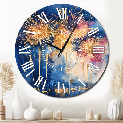 Feux d'artifice du Nouvel An - Horloge murale céleste silencieuse en métal