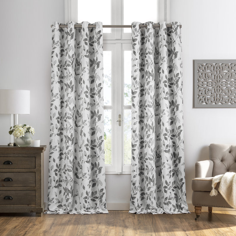 Rideau simple occultant et thermique à motif floral Babbitt, gris, l 52" x L 95"