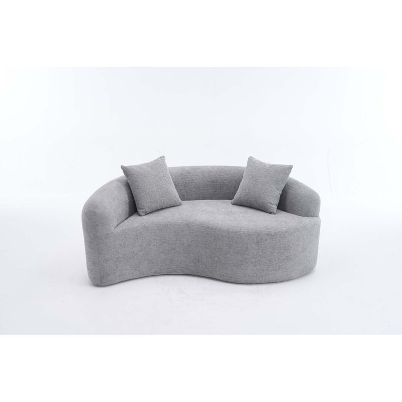 Canapé compact en chenille à double profondeur en S pour petits espaces, sans assemblage, Gris clair