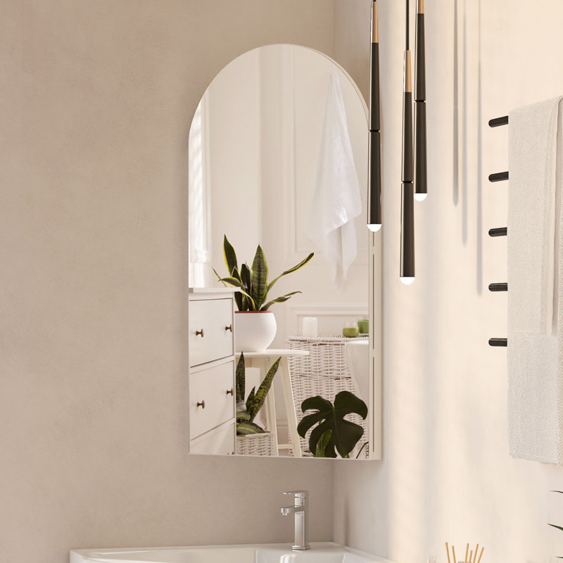 40.3mm W 80mm H Wall Mounted Required Frameless Medicine Cabinet Mirror 2 Fixed, White