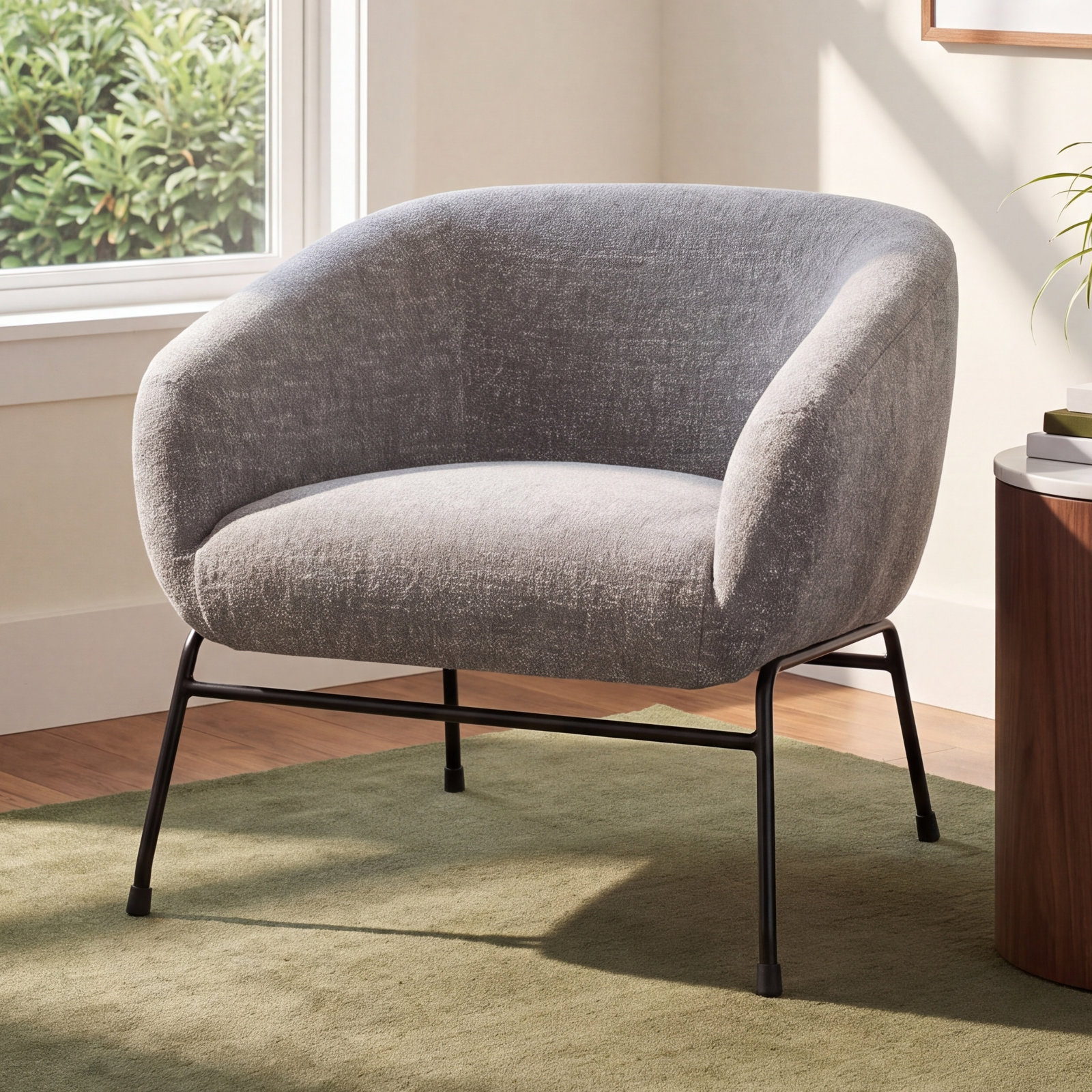 Avram Barrel Chair, Magnolia Grey Tweed