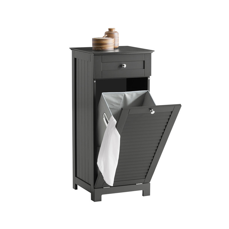 Lyonsdale Wood Cabinet Laundry Hamper with Handles, Grey