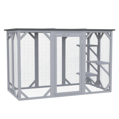 Enclos pour chat en bois pour plusieurs chats, toit et accès facile, l 31,5 po de large avec porte d'entrée, L 70,75 po