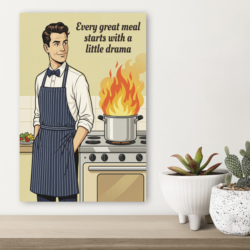 Art dramatique rétro, chef cuisinier, 18" H x 12" W