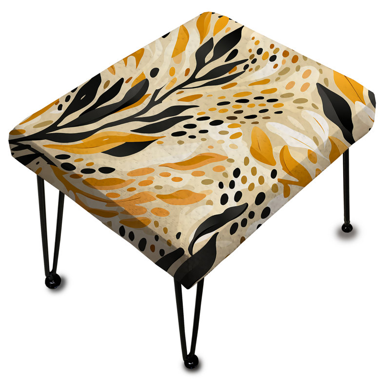 Floral Fusion en noir et jaune - Repose-pieds rectangulaire abstrait