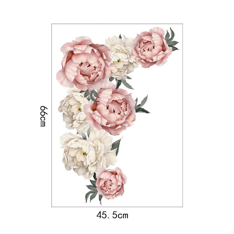 2Pcs pivoine rose fleurs autocollant mural, autocollants muraux amovibles pelez et collez pour canapé fond salon chambre cuisine chambre de bébé décorations