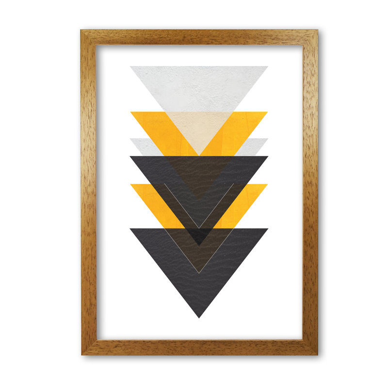 Yellow & Black Abstract Triangles – Modern Geometric Wall Art Print On 230gsm Paper, 85 X 60 Cm, Black Grain Frame - Print