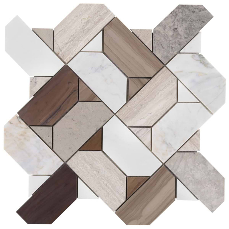Isobel 13x13 Geometric Polished Marble Luxury Mosaic Tile, Russet