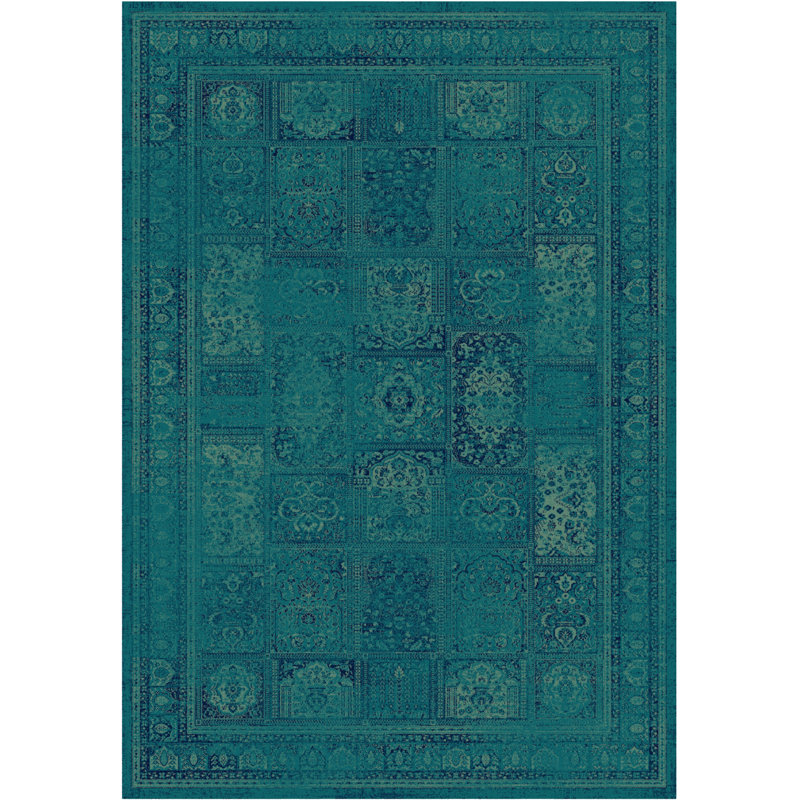 Evanoff Oriental Turquoise/Gray Area Rug, Rectangle 4' x 5'7"