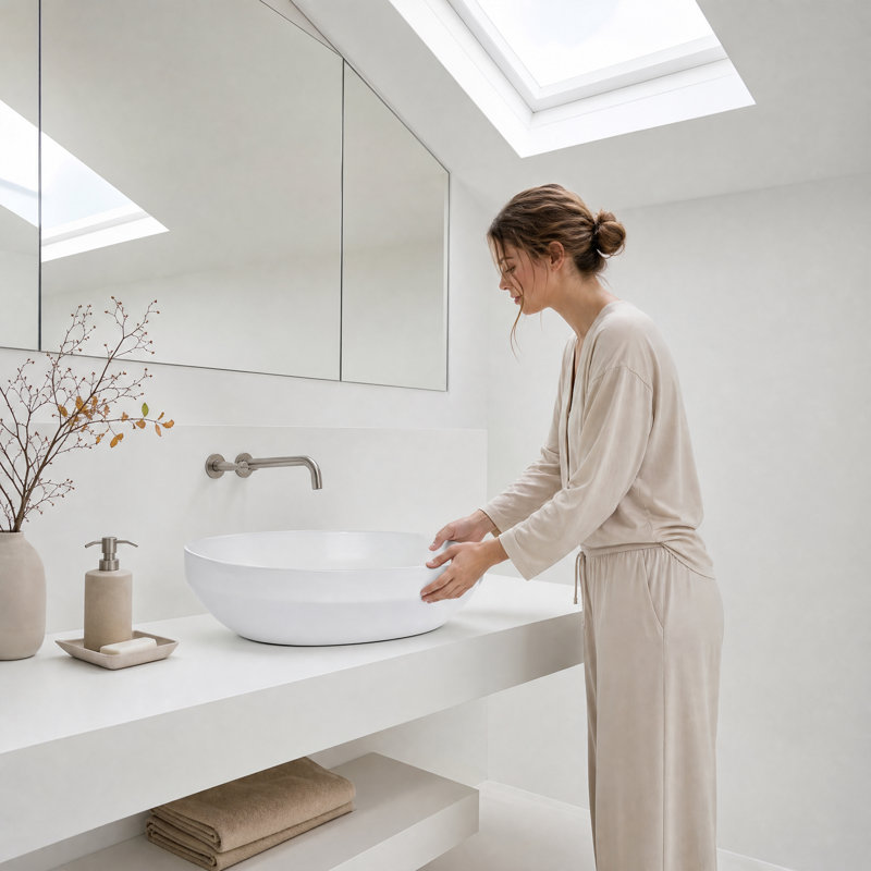 Artistic White Thin Edge Curved Oval Ceramic Vessel Basin – 24.41×14.17 Inch Above Counter Basin with Gloss Coating – Modern Boat Shape – Wall Mount Compatible – Tapered 6236A174