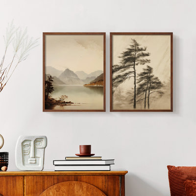 «Vintage Landscape», ensemble de 2 estampes numériques encadrées