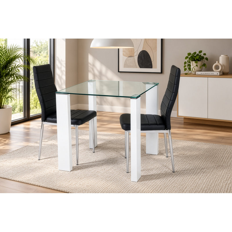 Mentone 2 -Person Glass Dining Set, Black