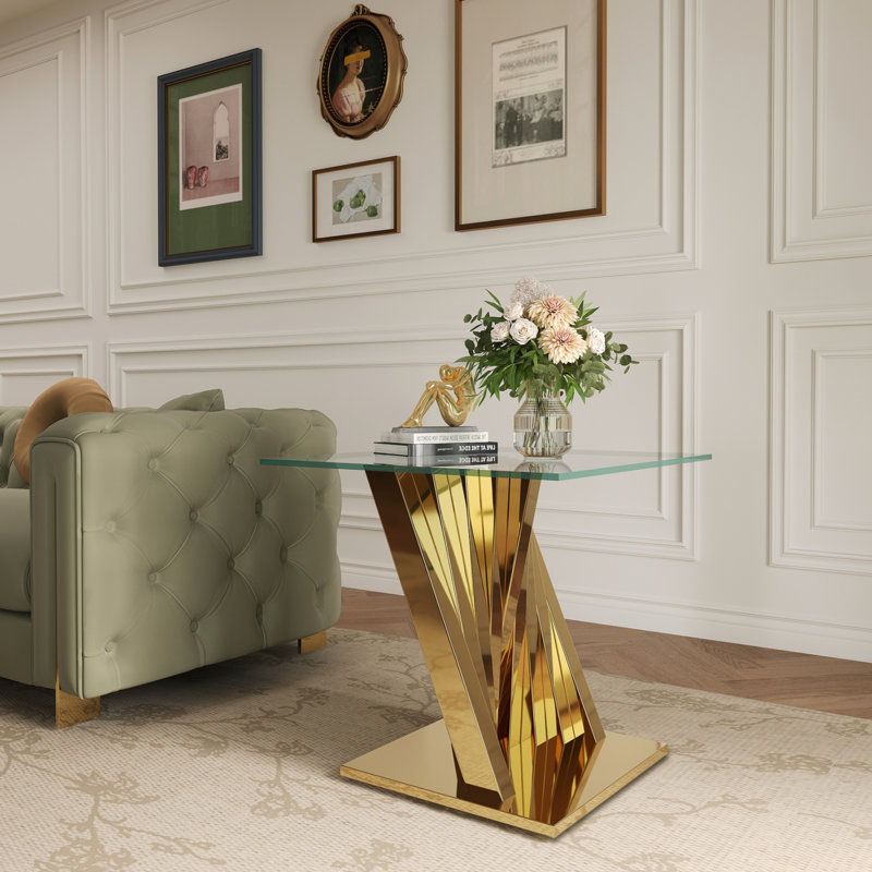 Glass Top End Table, Gold