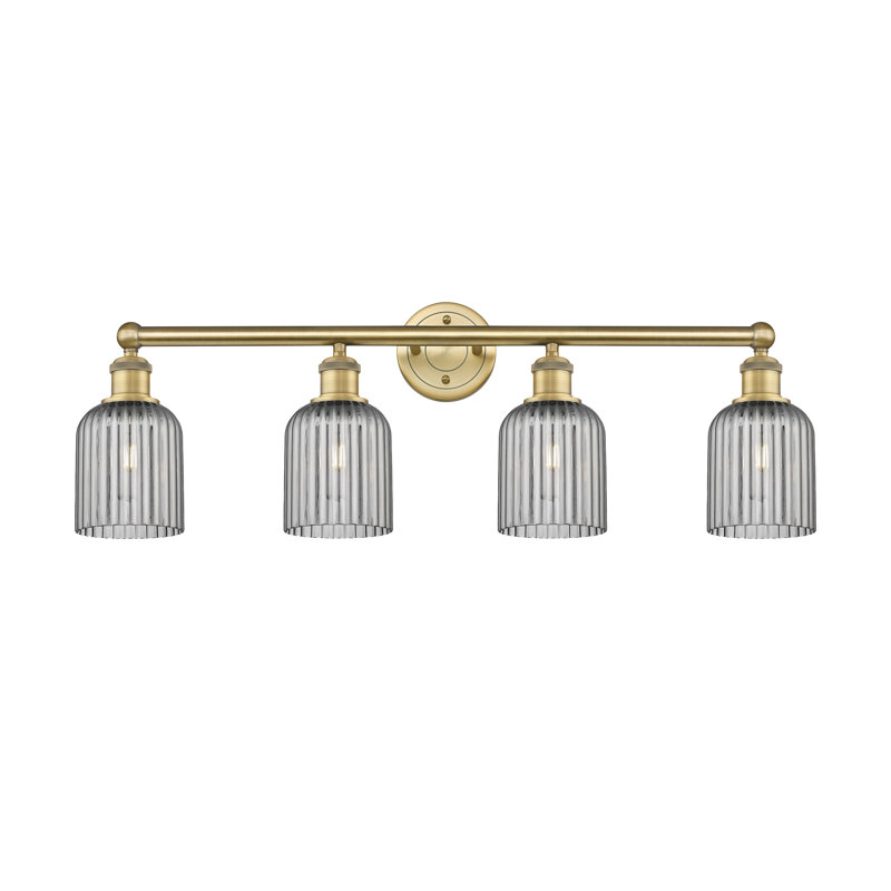 Fiennes 4 - Light Dimmable Vanity Light, Brushed Brass, Smoke Gray