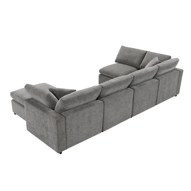 Sectional Couch Set with Ottoman, Gray