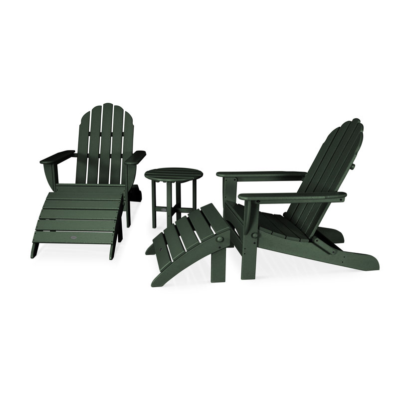 POLYWOOD Classic Oversized Adirondack 5-Piece Casual Set, Green