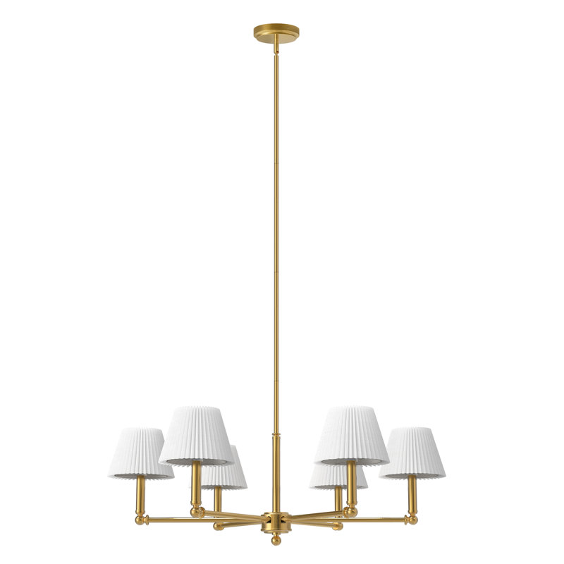 Lustre moderne 6 lumières l 36 "avec abat-jour en lin pour salle à manger, Laiton brossé