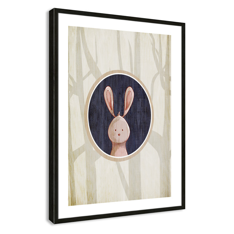 «Juvenile Forest Animals», impression sur papier, Encadré de boîte à grain de bois noir, H 34,5 po x l 24,5 po x P 1,18 po