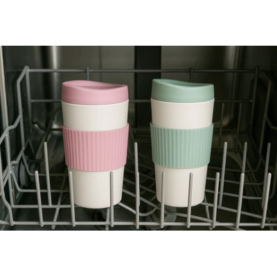 Mesa Hot Double Wall Travel Tumbler, Pink & Green, 20 oz, Set of 2