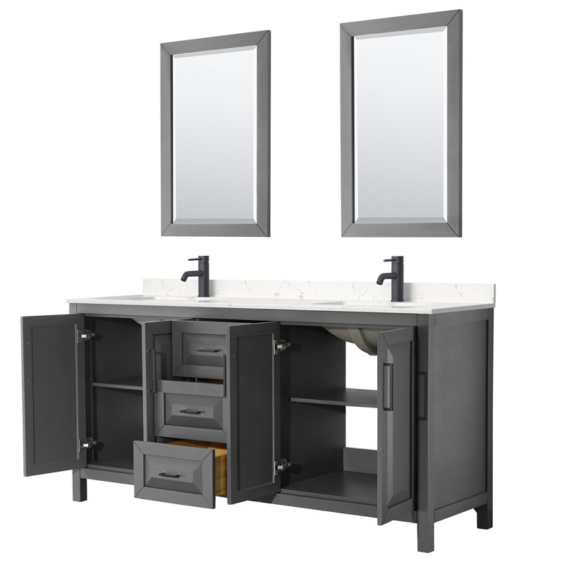 Daria 72'' W Double Vanity, Polished Chrome, Dark Gray, White Cultured Marble