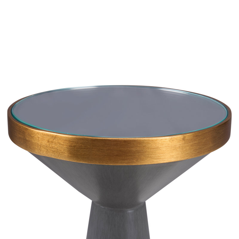 New York Glass Top End Table, Dark Gray Top/Gray Wash Base
