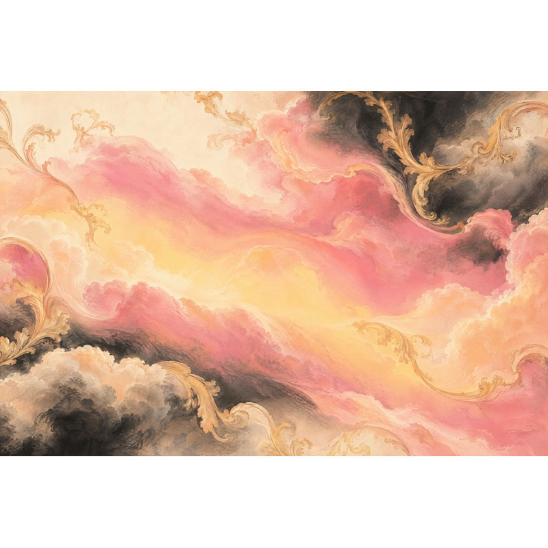 Adhésif mural à volutes dorées rose, 100 po x 96 po, Non tissé