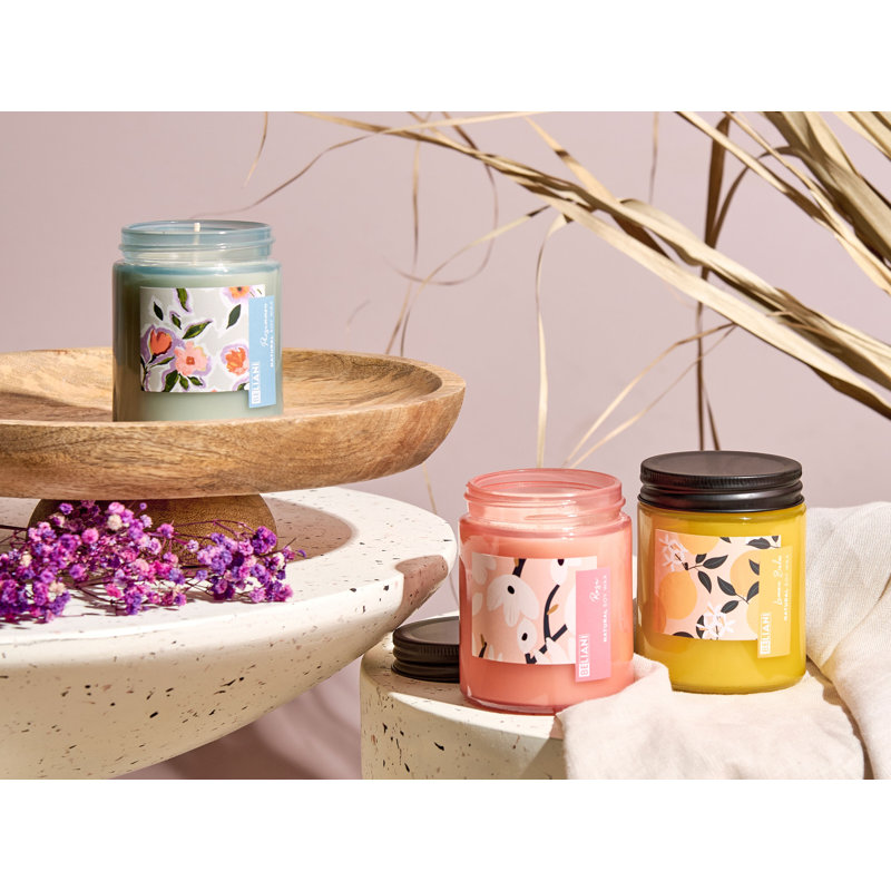 Scented Jar Candle, Pink/Blue/Yellow, Floral/Plant