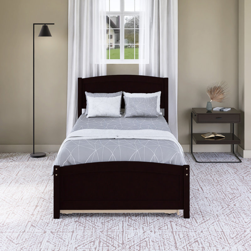 Lit plateforme simple en bois avec lit gigogne, Espresso