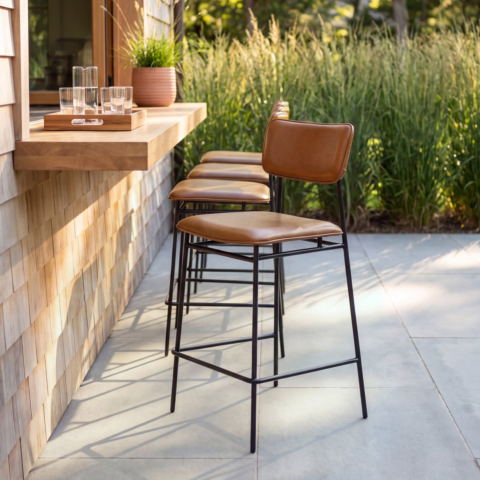 Turin Leather Bar Stool, Counter Stool (26” Seat Height), Brown Pebbled Top Grain Leather