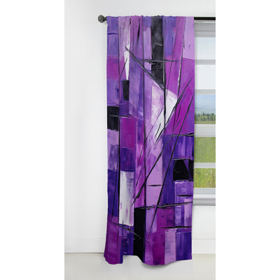 Panneau de rideau abstrait, cubisme mauve, motif occultant - Tachisme mauve cubisme brossé I