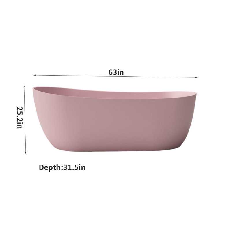 63'' x 31.5'' Freestanding Stone Bathtub, Pink