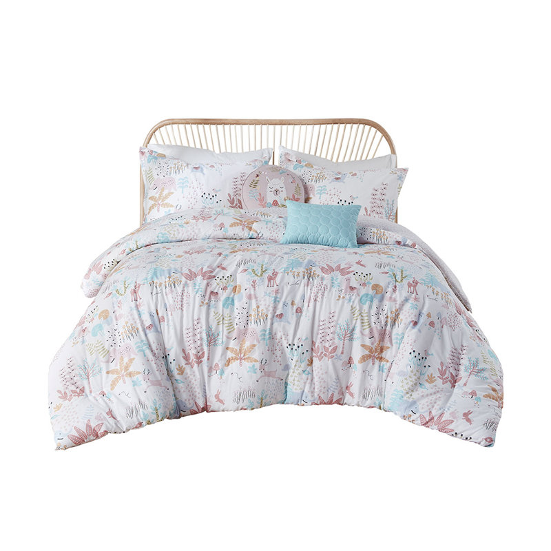 Ensemble d'édredon en coton Illyria, Édredon simple + 3 pièces supplémentaires, Rosé