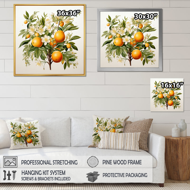 Fruit Canvas Wall Art, Tree Botanical Print -  Tree, 30" H x 30" W, Black Floater Framed