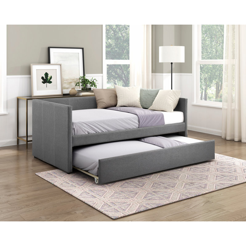 Lit de jour 1pc avec tissu d'ameublement en bois et tissu d'ameublement moderne, Gris foncé