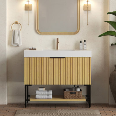 35.83 " W Freestanding Standard Free Standing Single Double Single Vanity Bathroom Vanity With Resin Top