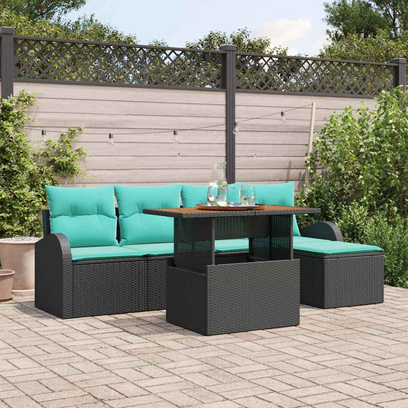 Ensemble de canapé de jardin avec coussin et rangement vidaXL 6 pièces noir et bleu