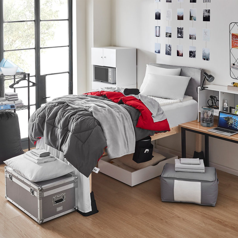 100% Complete - Twin XL Bedding & Dorm Essentials Package For College Students, Gray/Red