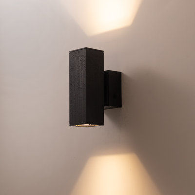 Modern 12" Aluminum Wall Light with GFCI Outlet & Tempered Glass(2 Lights,Matte Black)