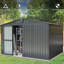 Remise de jardin en acier galvanisé 10 pi x 8 pi, rangement massif. 450 pieds cubes Pour atelier, vélos. Antirouille, résistant à la rouille, verrouillable, ventilé. Élégante cour, pelouse et patio. Remise de rangement noire 10x8, acier.