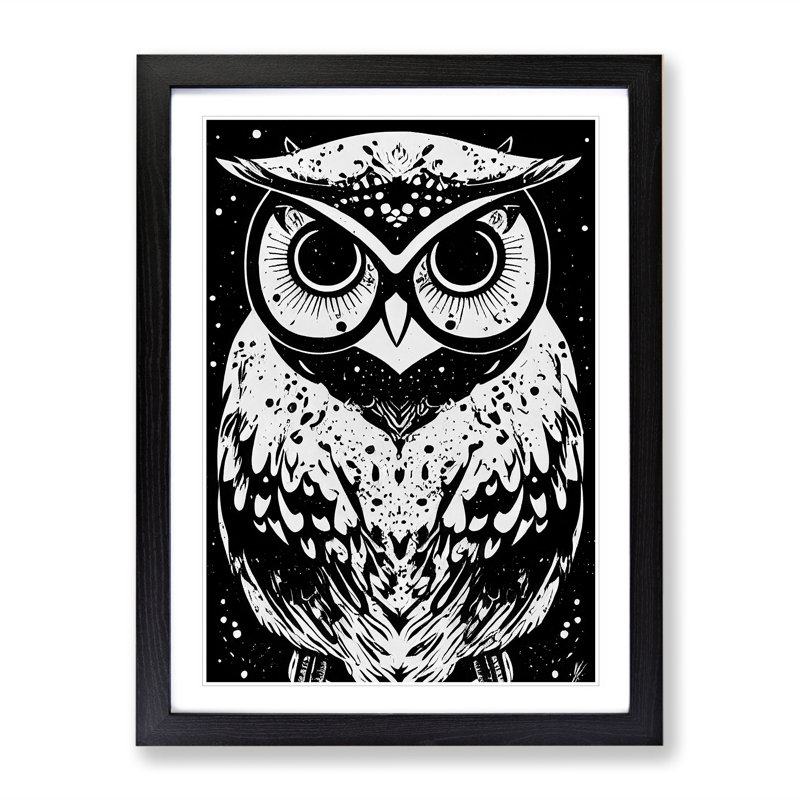 Monochrome Owl - Framed Print, Black, 64cm H x 46cm W x 2cm D