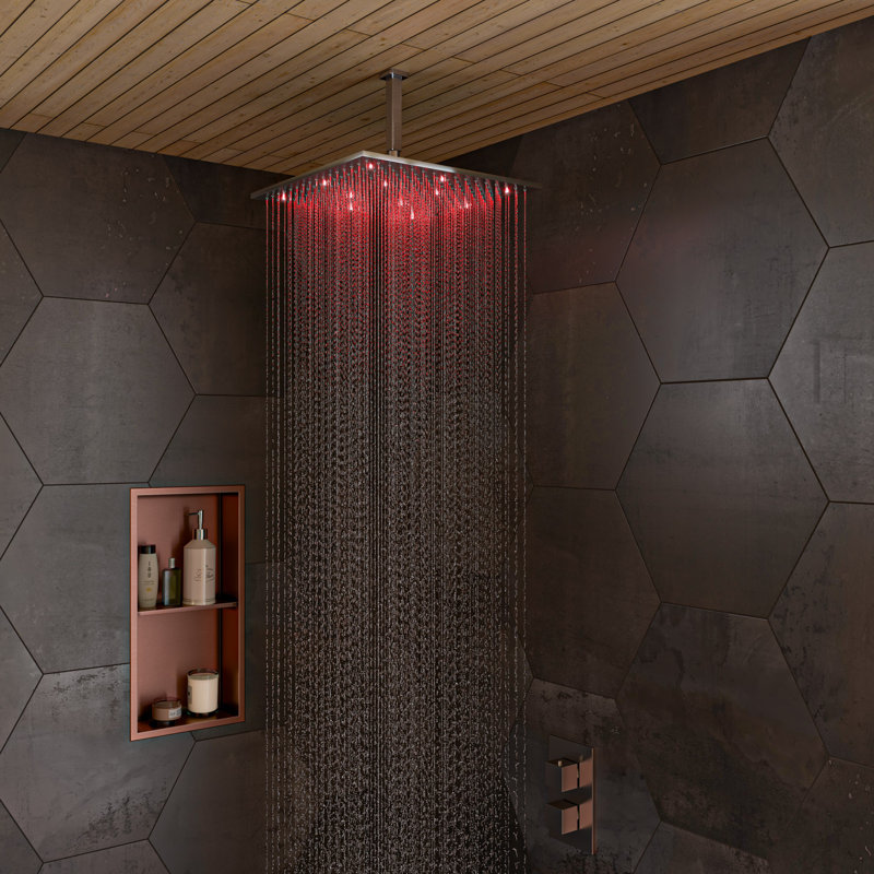 Rain Fixed Shower Head 1.8 GPM GPM with Temperature-based LED, Brushed Nickel