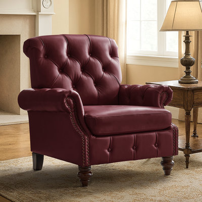 Alesha 36.5"W Traditional Cowhide Genuine Leather Accent Chair with Tufted Back by Darby Home Co
