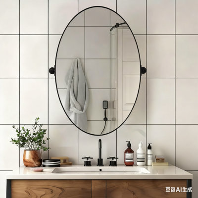 Miroir de salle de bain pivotant ovale 30 po x 23 po, miroir de meuble-lavabo à cadre moderne en métal, miroir inclinable réglable pour mur