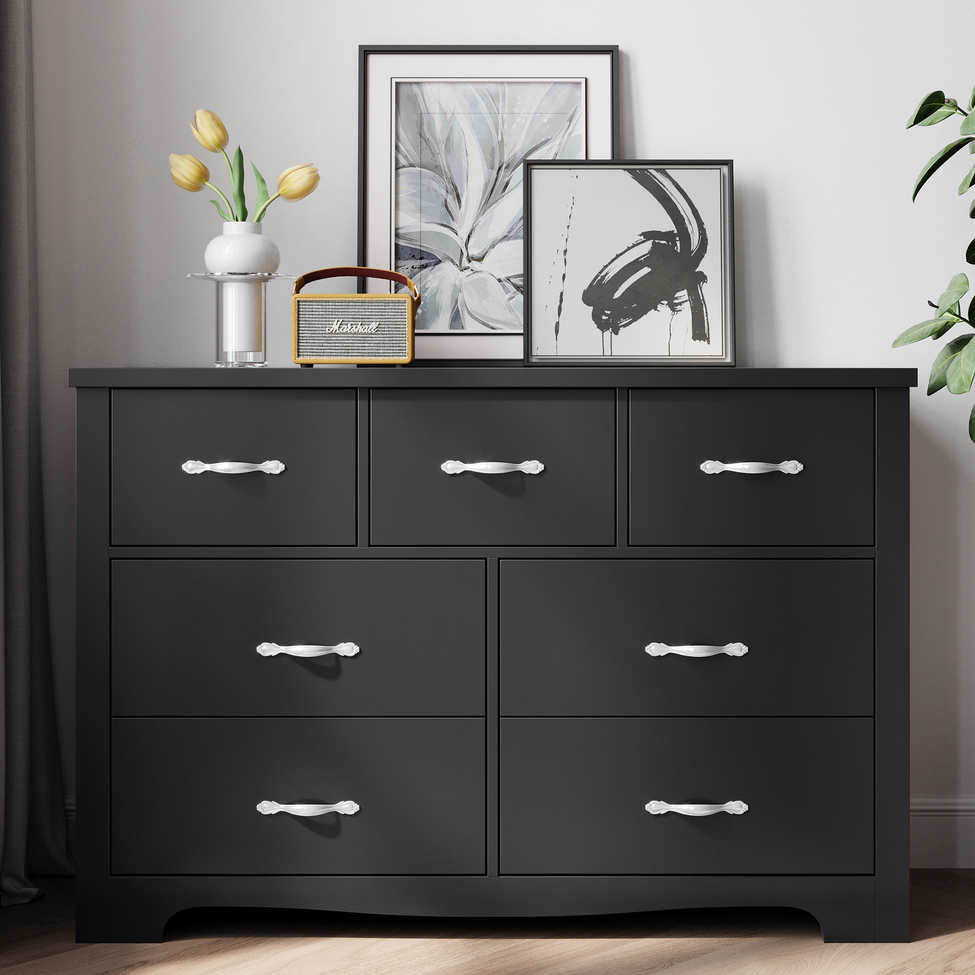 Aliauna Solid + Manufactured Wood 6 Drawer Dresser Lark Manor Color: Black