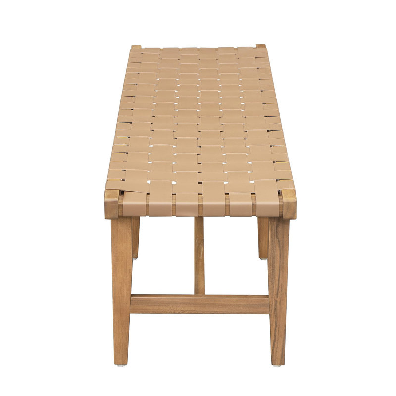 Élégant banc de chambre en bois d'acacia avec siège en similicuir
