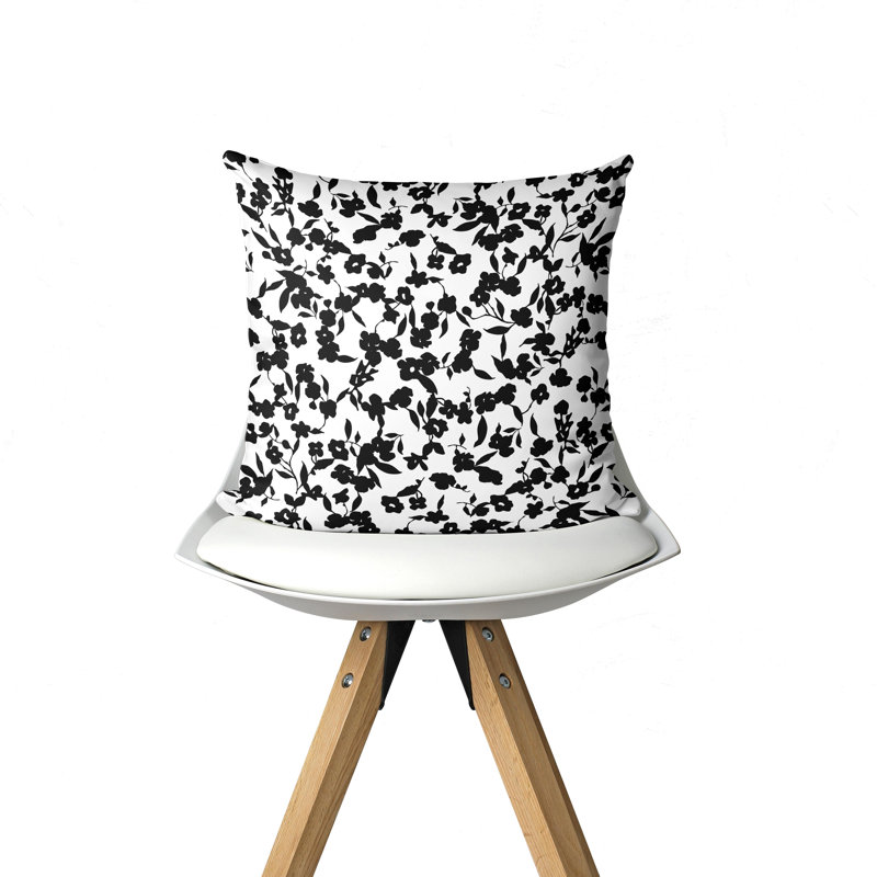 Fanti Abstract Black And White Floral Indoor Throw Pillow, 18" H x 18" W
