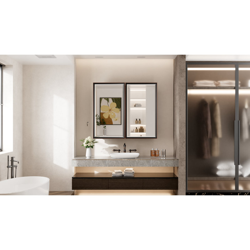 Armoire à pharmacie avec miroir et tablettes Cyrille, H 32 po x l 36 po x P 5,2 po, Bronze frotté à l'huile