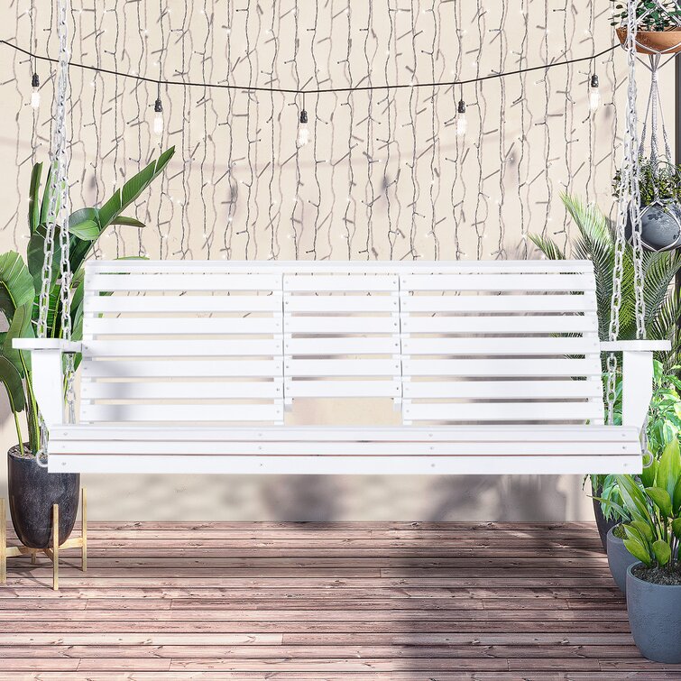 Hängebank Gartenschaukel mit faltbarem Couchtisch für 2-3 Personen Tannenholz 150 x 75 x 53 cm Weiß