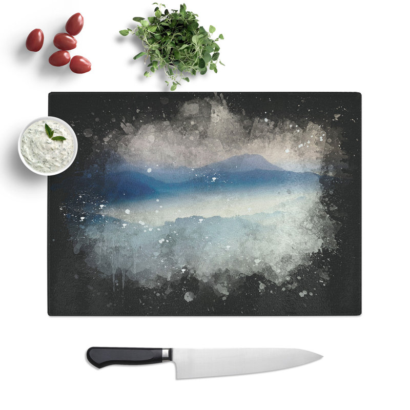 Tempered Glass Misty Mountains Chopping Board, 20 cm x 28.5 cm